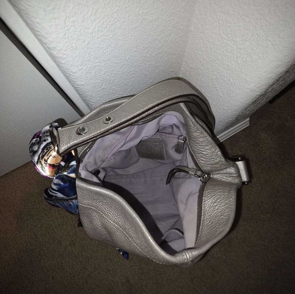 Coach Silver Hobo Bag with Floral Scarf - Picture 2 of 4